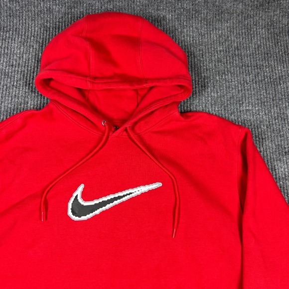 Nike Mens Pixelated Swoosh Fleece Hoodie Red HV0854-657 XL - Picture 2 of 7